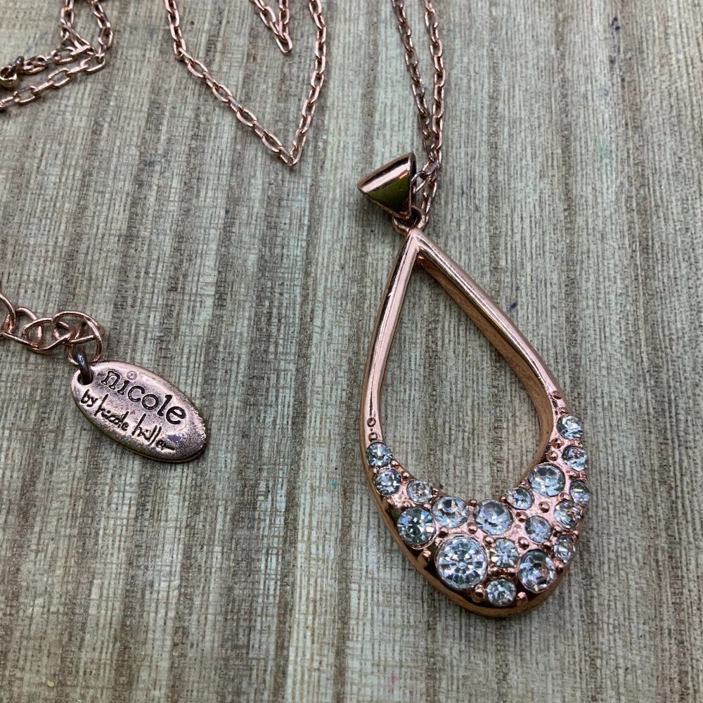 Nicole By Nicole Miller Rose Gold Rhinestone Tear Drop Necklace